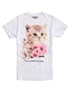 NWOT Black Matter I Know Where You Sleep Cute Kitty White T Shirt Mens Size XL
